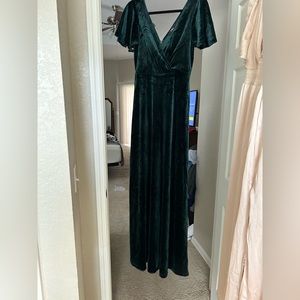 Emerald green velvet floor length gown